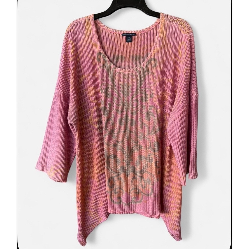 Westbound Woman Boho Tunic Top Pink Orange Ombre Graphic Knit‎ Plus 2X